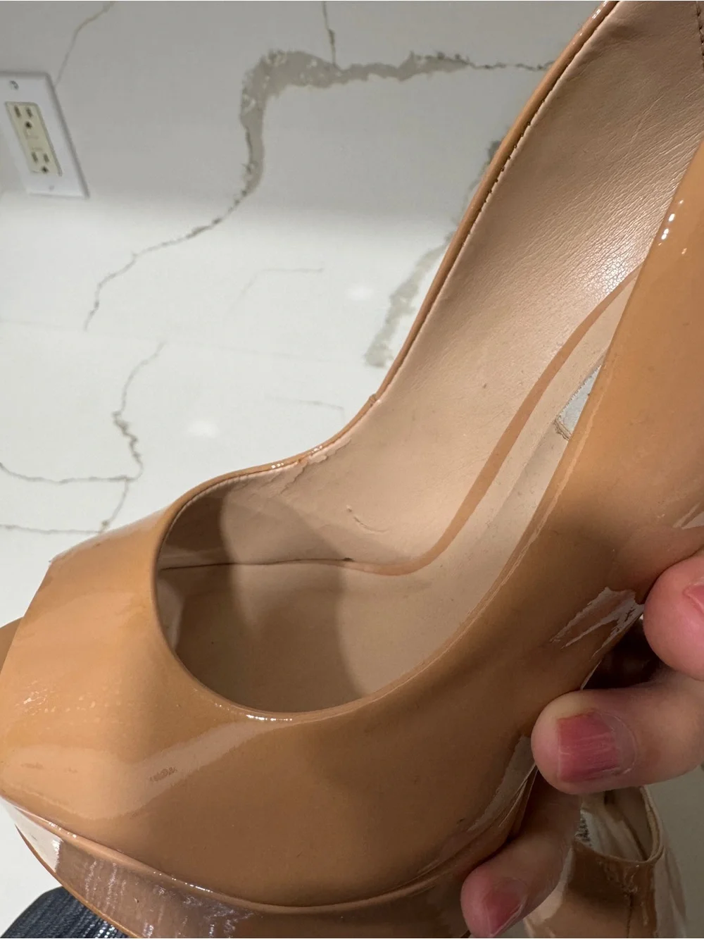 Steve Madden Patent Platform Peep-Toe High Heel in Nude
